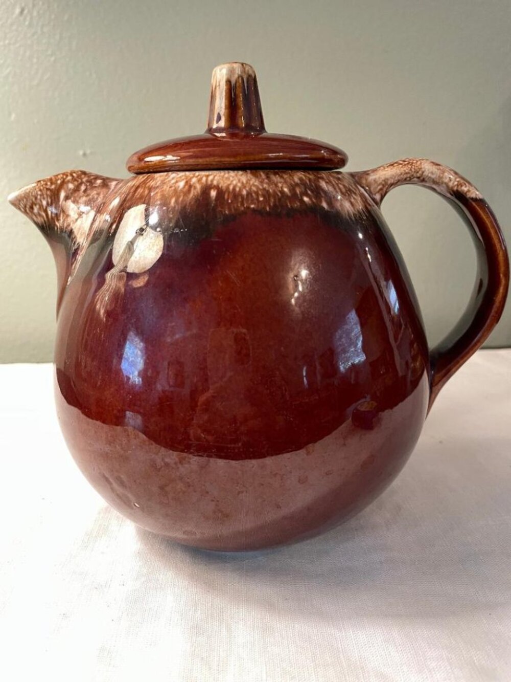 Vintage Hull Pottery Brown Drip Glaze Teapot Oven Proof Tea Pot with Lid USA
